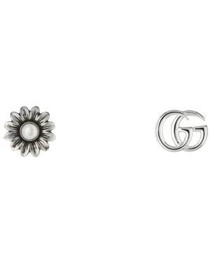 Gucci Accessoires ,Grijs ,Gg Marmont Double G Flower Stud Oorbellen - Metallic