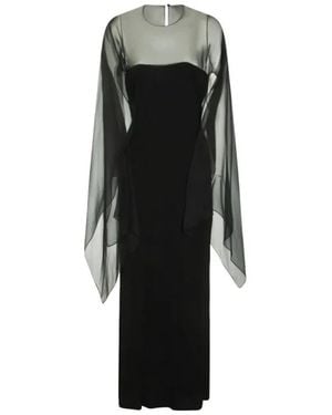Alberta Ferretti Fitted Midi Dress With Sheer Long Sleeves And Ethereal Back Detail - Black