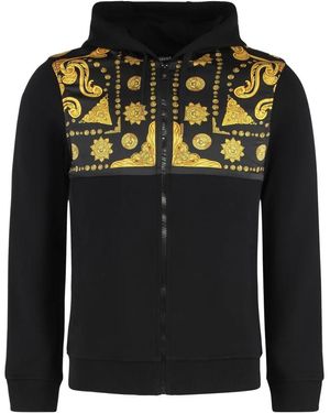 Versace Hoodies & Sweatvesten ,Zwart ,Katoen Gedrukte Katoenen Volledige Rits Hoodie