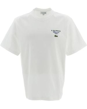 Lacoste Tops ,Wit ,Katoen Jersey T-Shirt Met Geborduurd Tennisaccent