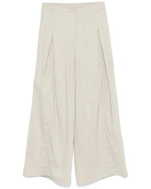 Low Classic Weite Leinen Tuck Hose - Weiß