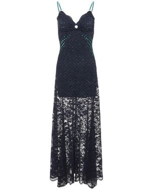 Rabanne Lange Kanten Jurk Met Fluwelen Details - Blauw