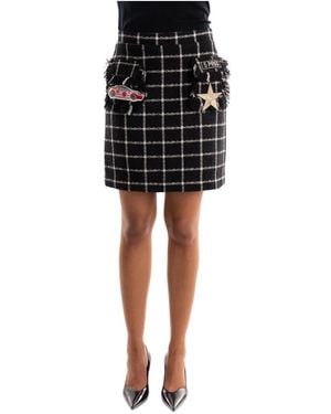 5 PROGRESS Schwarzer Karierte Wollmischung Minirock