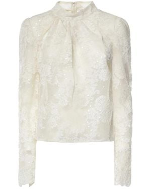 Self-Portrait Bluse Mit Hohem Kragen - Weiß