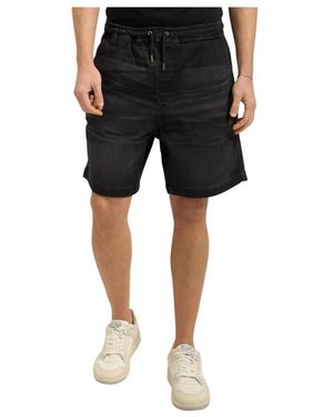 Guess Shorts Mit Kordelzug Aus Gewaschenem Denim - Schwarz
