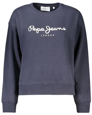 Pepe Jeans Hoodies & Sweatvesten ,Blauw ,Katoen Blauwe Katoenen Sweatshirt Met Logoprint