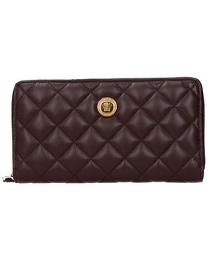 Versace Accessoires ,Bruin ,Leer Leren Portemonnee Met Ritssluiting
