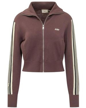 Autry Hoodies & Sweatvesten ,Bruin ,Nylon Gebreid Viscose Volledige Rits Jas