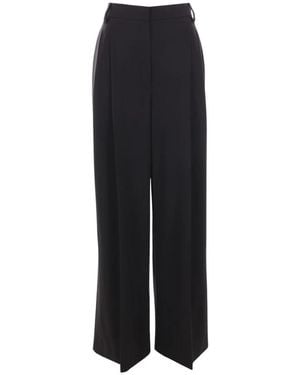 Brunello Cucinelli Pantalones Palazzo De Lana Elástica Negros, Mujer, Talla