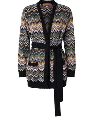 Missoni Relaxte Cardigan Met Riem En Chevronpatroon - Zwart