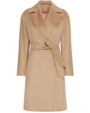 Max Mara Jassen ,Wol Midi-Jas Met Ceintuur - Naturel