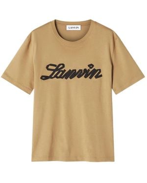 Lanvin Tops ,Katoen Embroidered Logo T-Shirt - Naturel