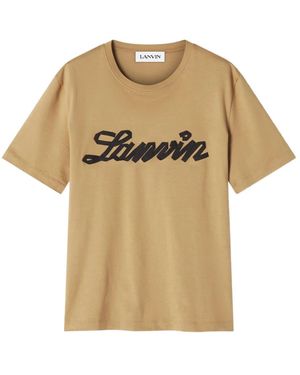 Lanvin Tops ,Katoen Embroidered Logo T-Shirt - Naturel