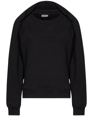 Dries Van Noten Hoodies & Sweatvesten ,Zwart ,Katoen Katoenen Sweatshirt Met Gedrapeerd Paneel