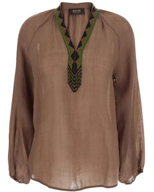 Bazar Deluxe Overhemden ,Bruin ,Katoen Beaded V-Neck Shirt