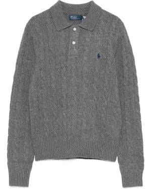 Ralph Lauren Truien & Vesten ,Grijs ,Wol Pullover Van Wol En Kasjmier Met Kabels En Polokraag
