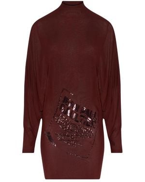 Jean Paul Gaultier Burgundy Sequin-Embellished High Neck Dress - Red