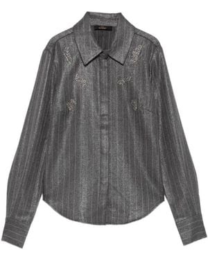 Twinset Overhemden ,Grijs ,Polyester Gestreept Overhemd Met Kralenborduursel