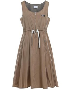 Miu Miu Seiden Mini Kleid Mit Reißverschluss - Braun