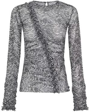 One Teaspoon Mesh Blouse Met Ruches - Grijs