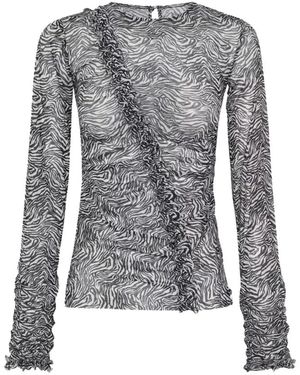 One Teaspoon Mesh-Bluse Mit Rüschen - Grau