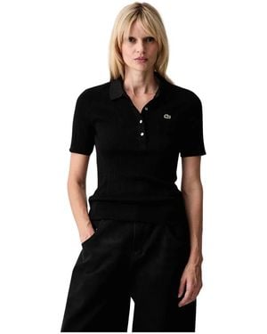 Lacoste Pointelle Strick Poloshirt - Schwarz