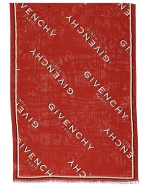Givenchy Schaduw Rood Zijde Wol Franje Sjaal