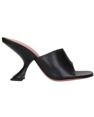 AMINA MUADDI Zwarte Leren Stiletto Hakken Sandalen
