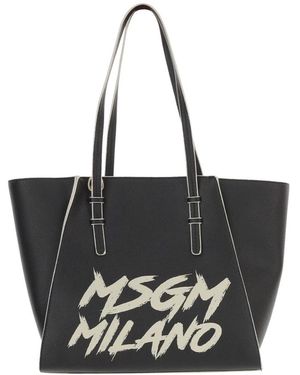 MSGM Tassen ,Zwart ,Leer Faux Leren Tote Bag Met Geborduurd Micrologo