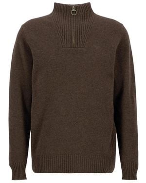 Barbour Essential Lamswol Half Zip Trui - Bruin