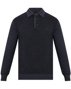 Etro Wool Long-Sleeve Polo - Blauw
