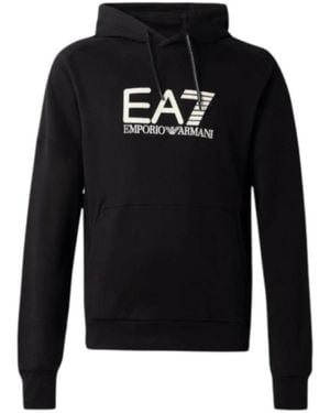 EA7 Logo Embroidered Drawstring Hoodie - Zwart