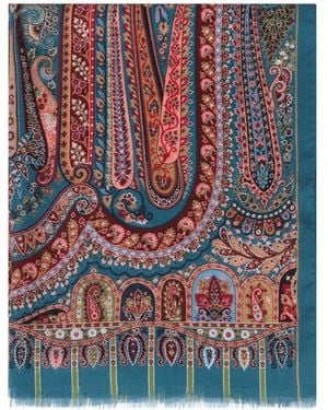 Etro Seiden Fransenschal - Blau