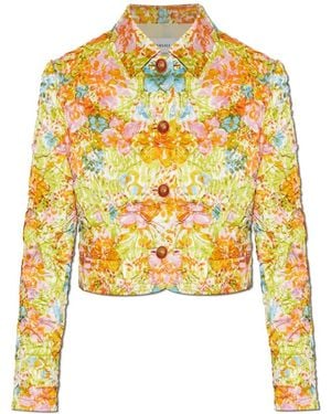 Versace Gedrukte Zijden Duchesse Jas - Geel