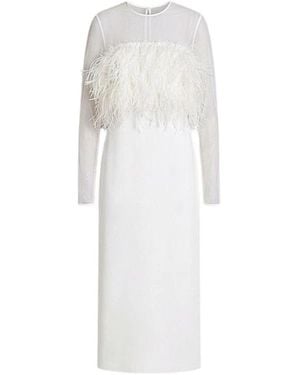 Alberta Ferretti Kleedjes ,Wit ,Chiffon Enver Satin Lange Jurk Met Veren En Chiffon Mouwen