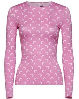 Marine Serre Long Sleeve T-Shirts - Pink