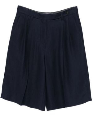 Brunello Cucinelli Korte Broeken ,Blauw ,Leer Pleated Shorts