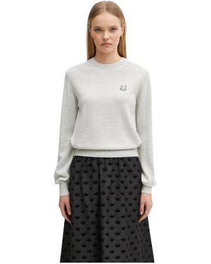 Maison Kitsuné Fox Head Wool Crew Neck Sweater - Grijs