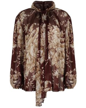 Dolce & Gabbana Overhemden ,Veelkleurig ,Chiffon Elegante Chiffon Blouse Met Bloemenpatroon - Bruin
