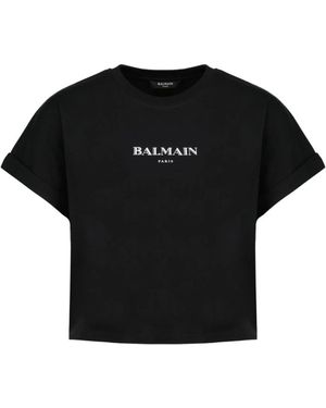 Balmain Tops ,Zwart ,Katoen Vintage Katoenen Crop T-Shirt