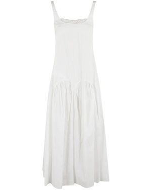Isabelle Blanche Egret Popeline Spitze Midi Kleid - Weiß