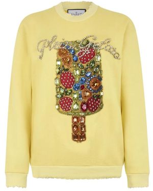 Philipp Plein Hoodies & Sweatvesten ,Geel ,Katoen Washed Sweatshirt Gelato