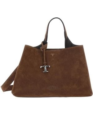 Tod's T-Plate Wildleder Handtasche - Braun