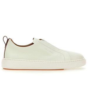 Santoni Witte Leren Instap Sneakers Met Tan Detail