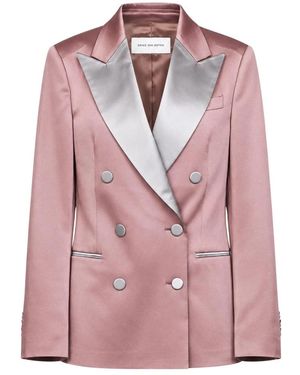 Dries Van Noten Jassen ,Roze ,Satijn Dubbelrijige Smoking Blazer