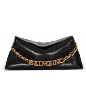 Balmain 1945 Zachte Clutch Van Gekreukt Kalfsleer - Zwart