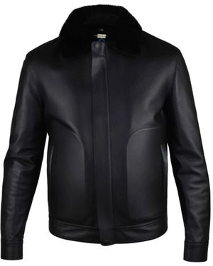 Billionaire Jassen ,Zwart ,Leer Leren Jas Met Rits - Blauw