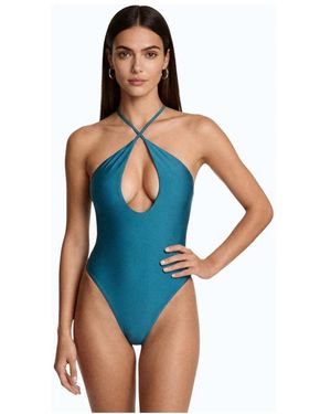 ME FUI Gekreuzter Monokini Mit Tiefem Ausschnitt - Blau