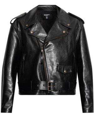 Balmain Jassen ,Zwart ,Leer Kort Leren Bikerjack