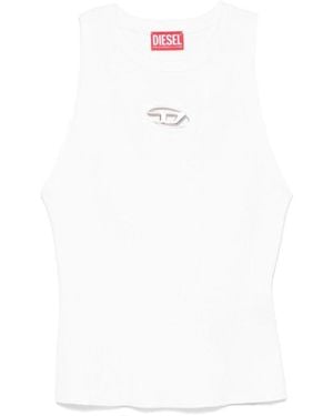 DIESEL Geripptes crew-neck top mit metallischem logo - Weiß